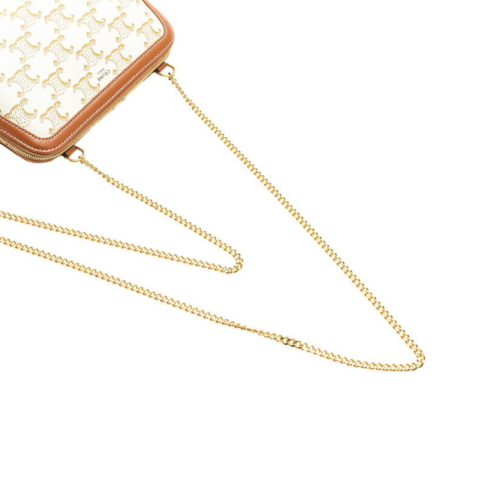 Celine Triomphe Chain Shoulder Bag White Brown Gold Leather - Picture 4 of 10